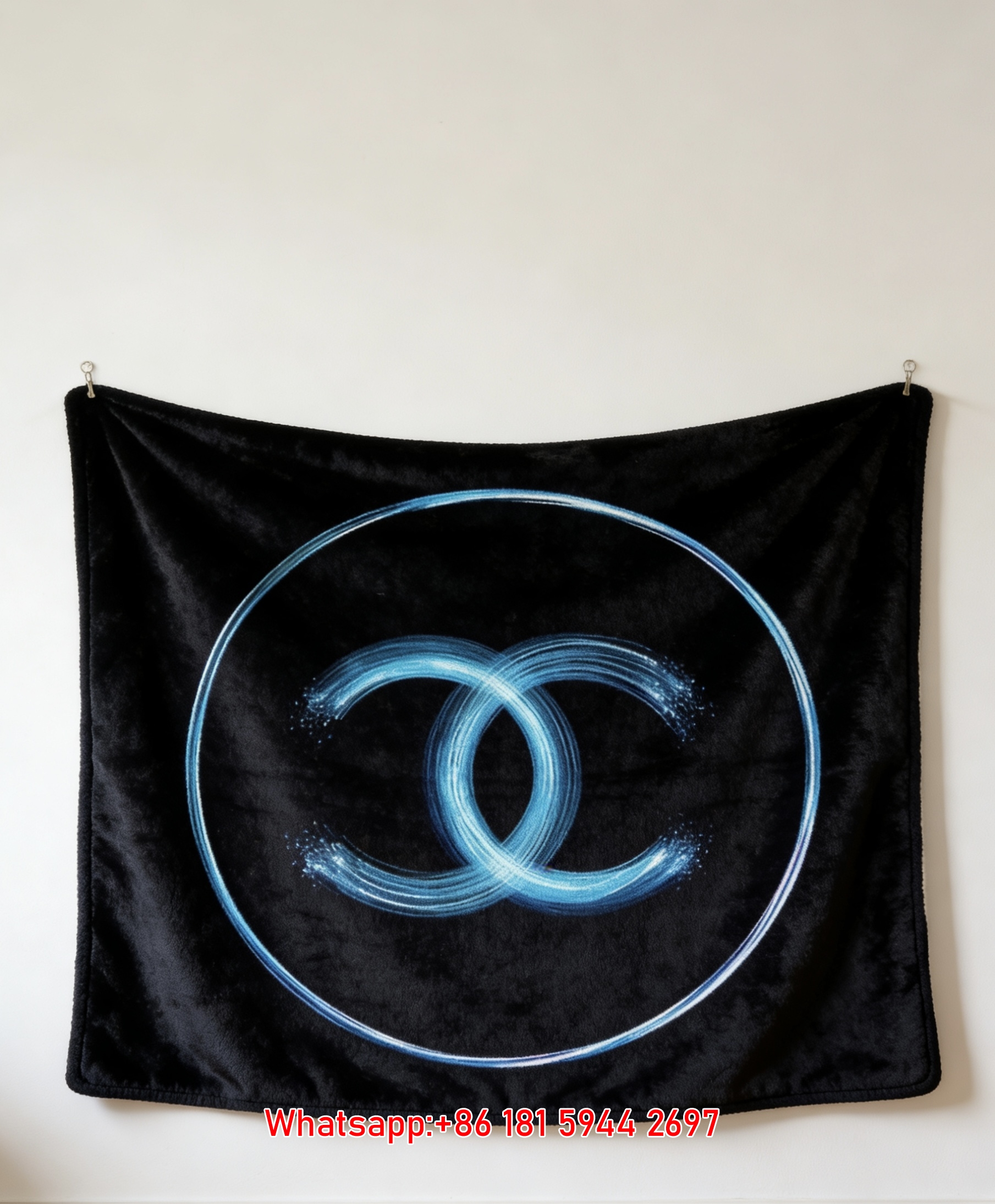 Neon Blue Light Chanel Logo Flannel Throw Blanket  Chanel Inspired Glow Wall Decor IMG_7280